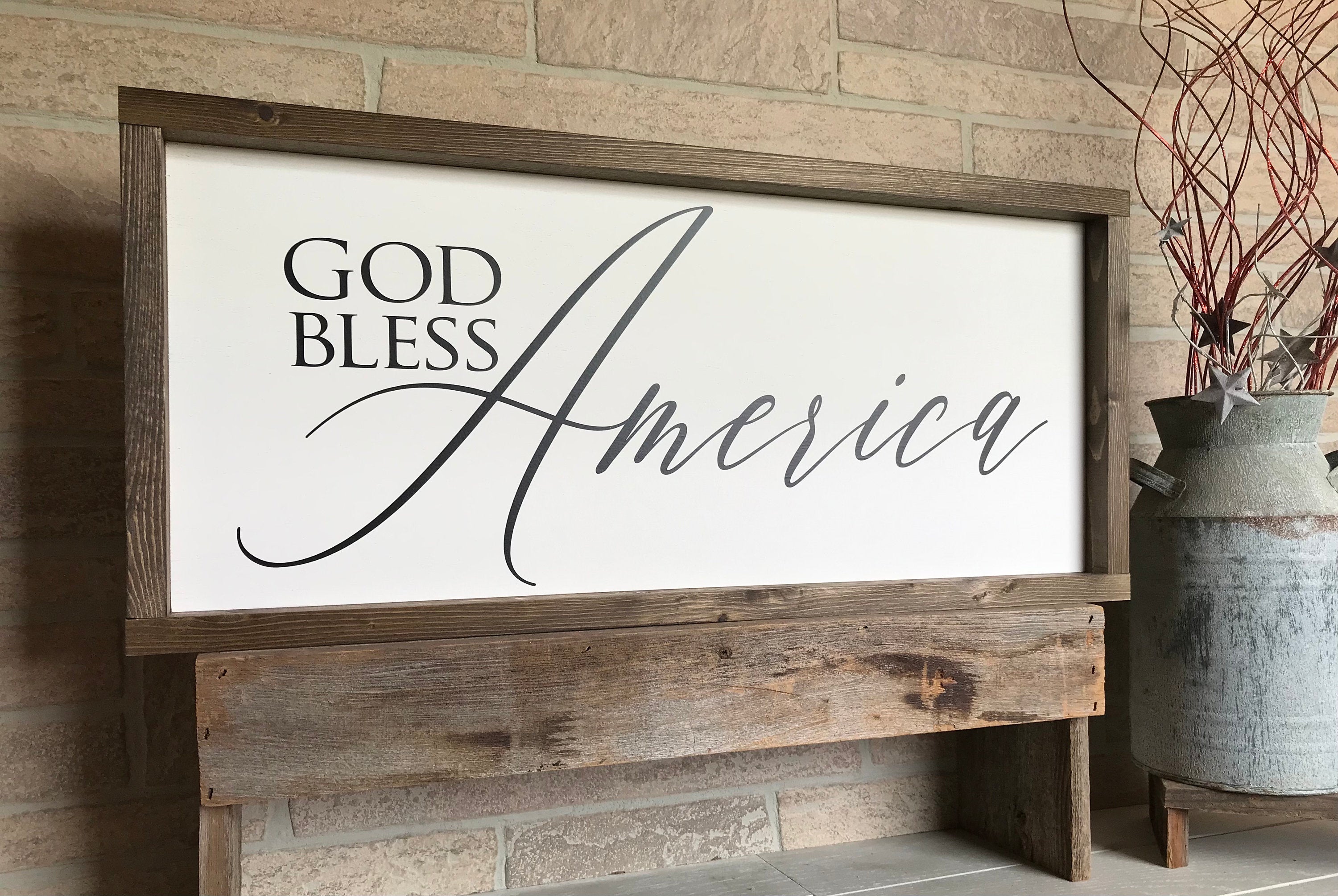God Bless America, wooden patriotic wall sign, shiplap style modern farmhouse sign, americana wall art