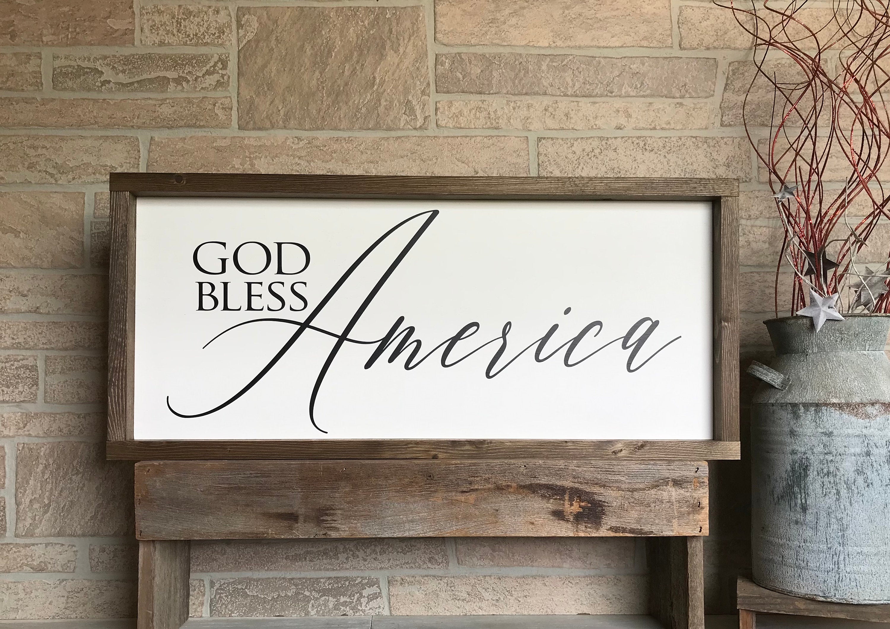 God Bless America, wooden patriotic wall sign, shiplap style modern farmhouse sign, americana wall art