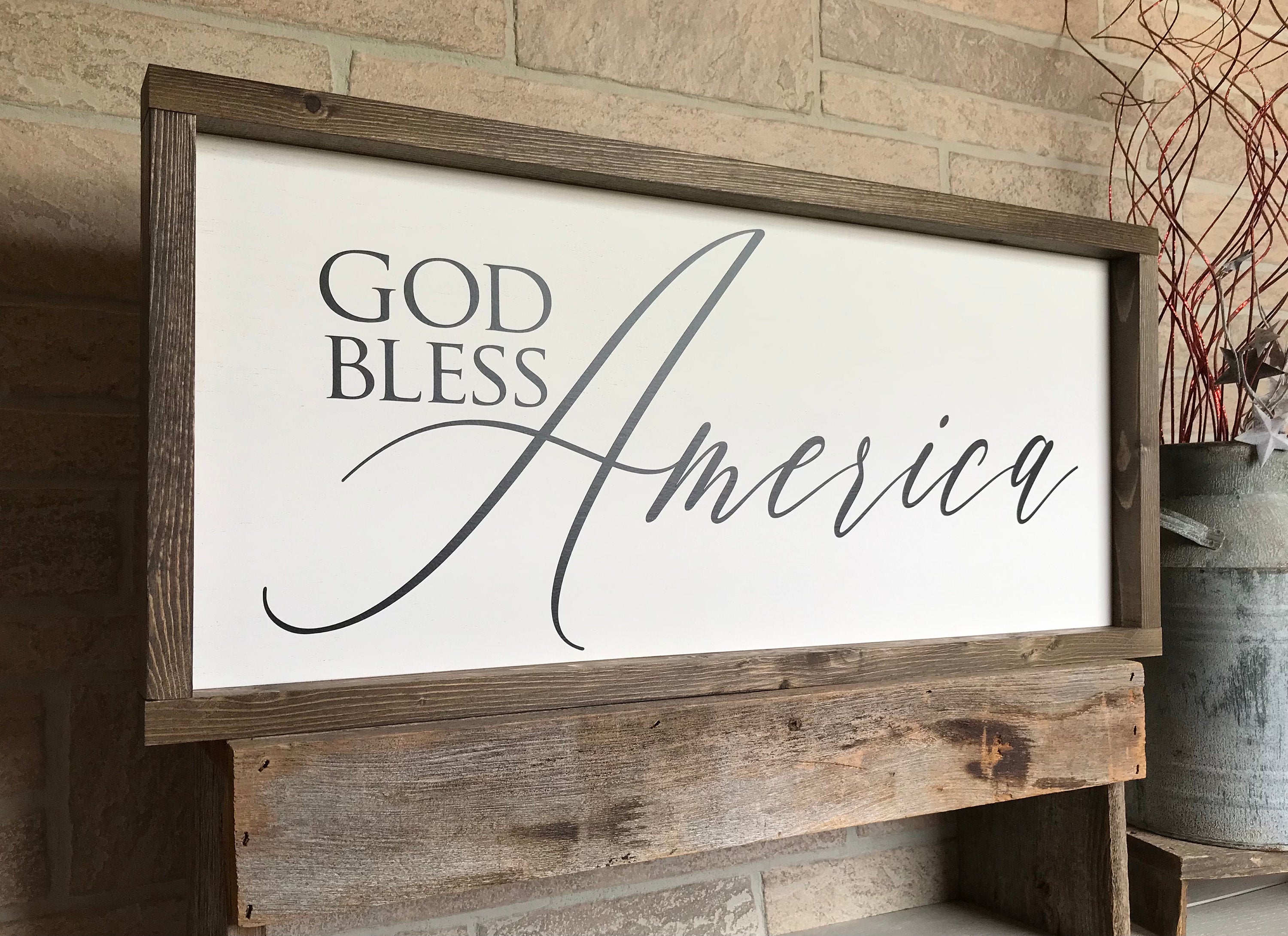 God Bless America, wooden patriotic wall sign, shiplap style modern farmhouse sign, americana wall art