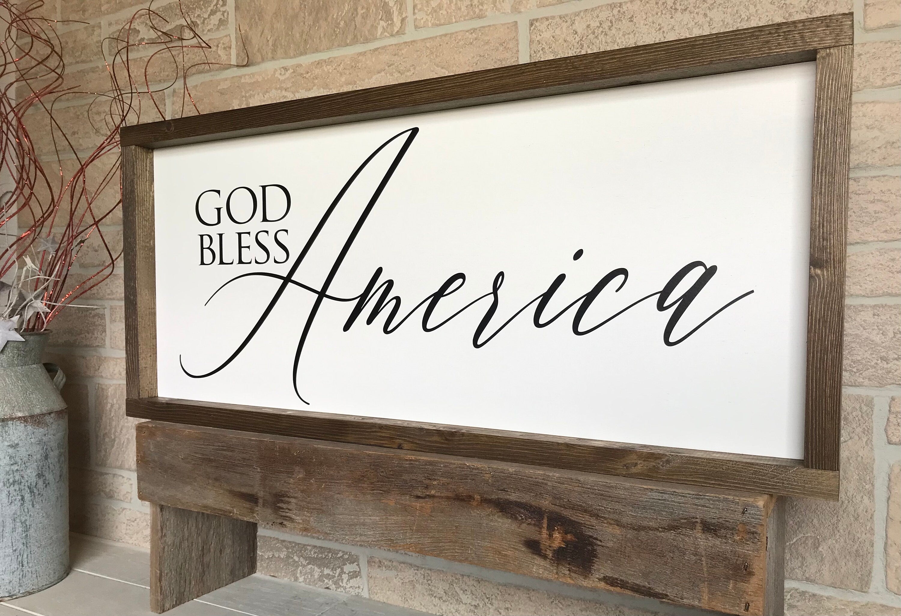 God Bless America, wooden patriotic wall sign, shiplap style modern farmhouse sign, americana wall art