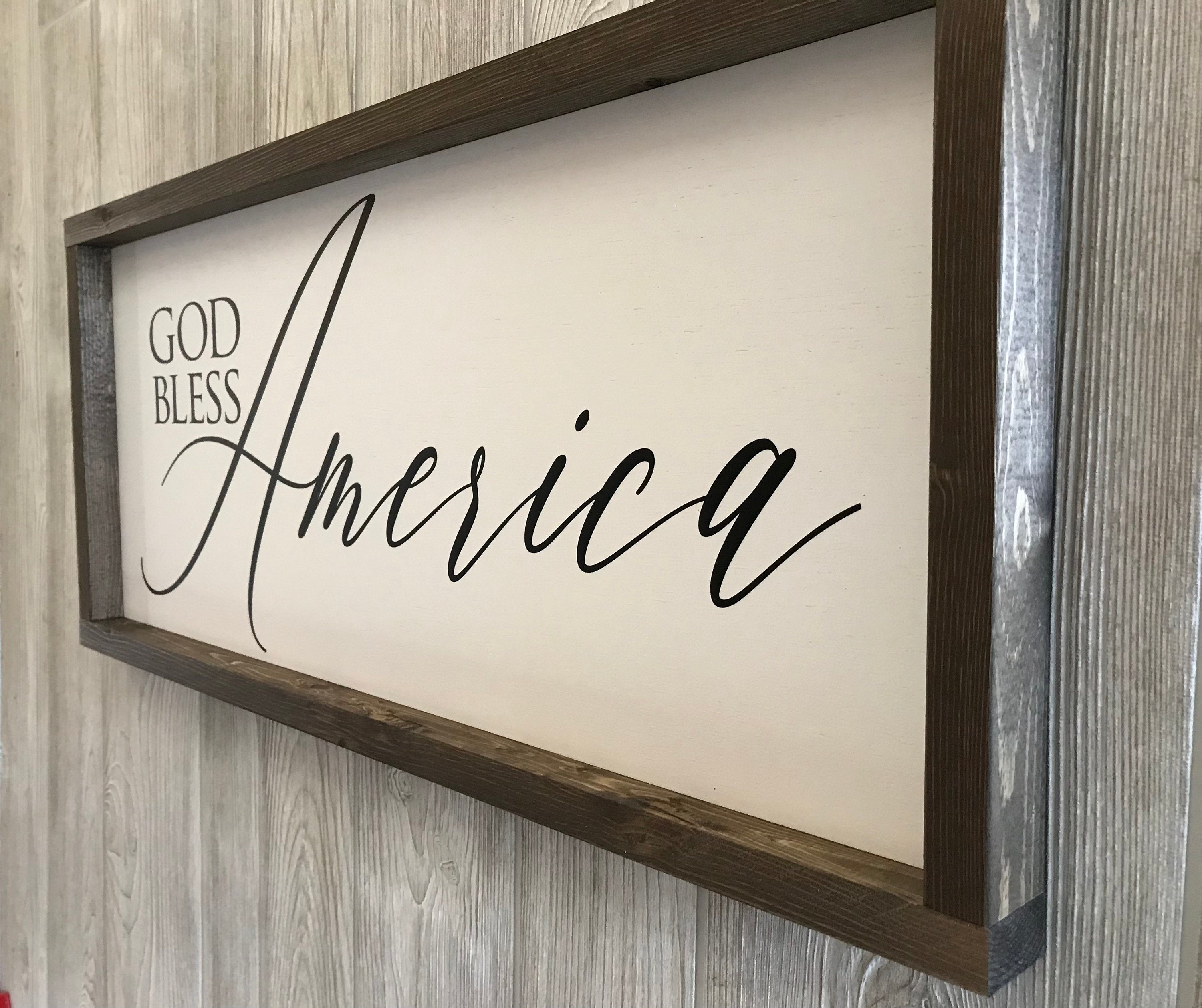 God Bless America, wooden patriotic wall sign, shiplap style modern farmhouse sign, americana wall art