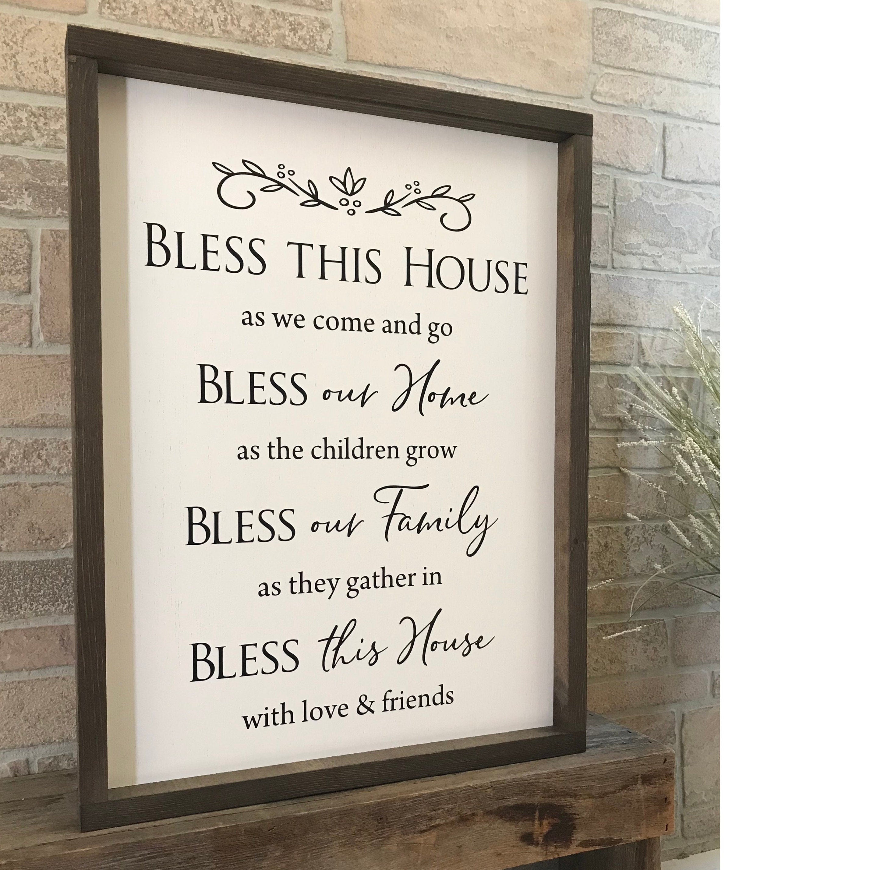 Bless this House framed wooden farmhouse sign for wall decor in the living room or entryway