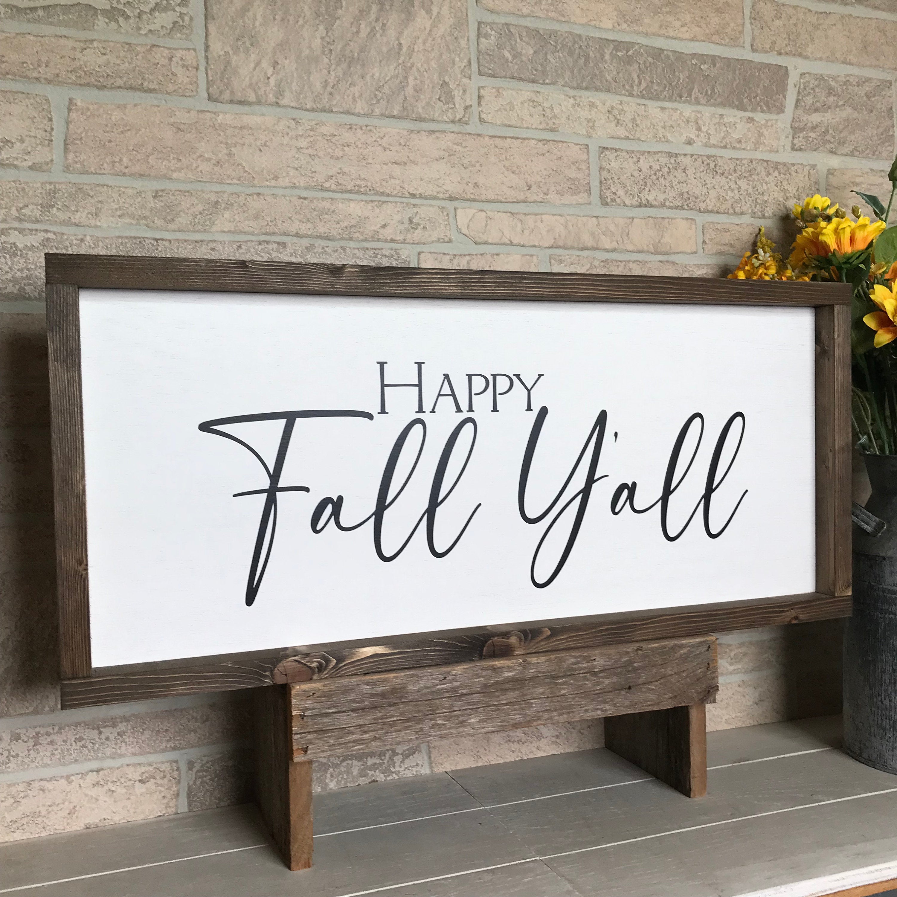 Happy Fall Y'All, farmhouse sign, wood signs, home decor, framed country wood sign, fall decor