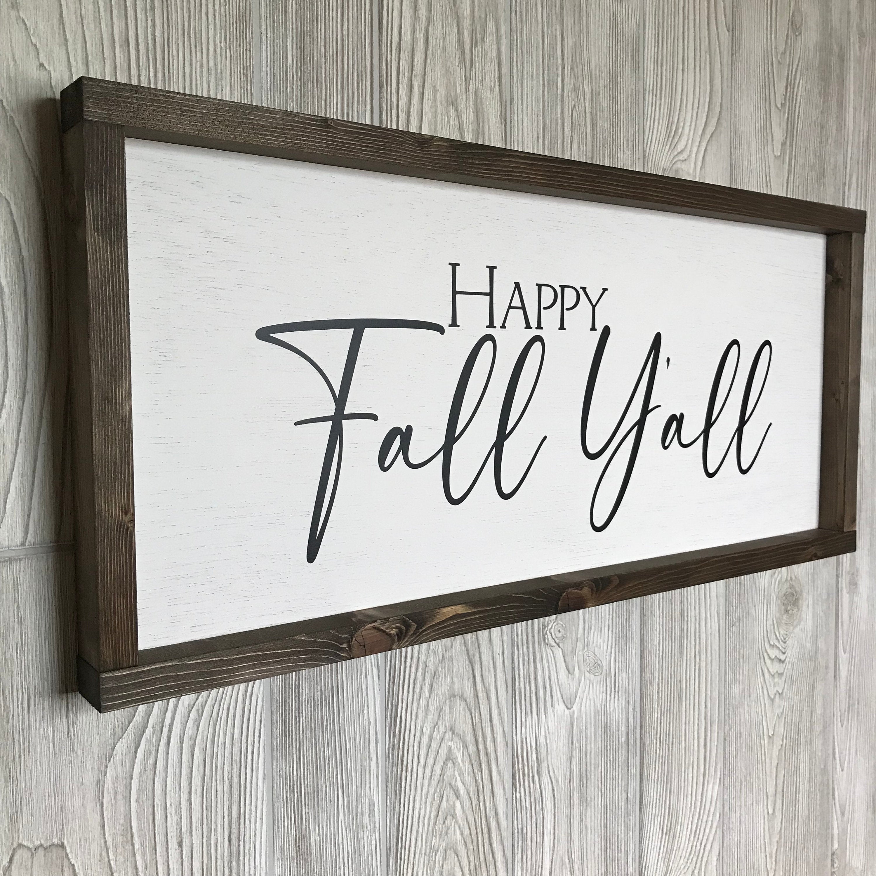 Happy Fall Y'All, farmhouse sign, wood signs, home decor, framed country wood sign, fall decor