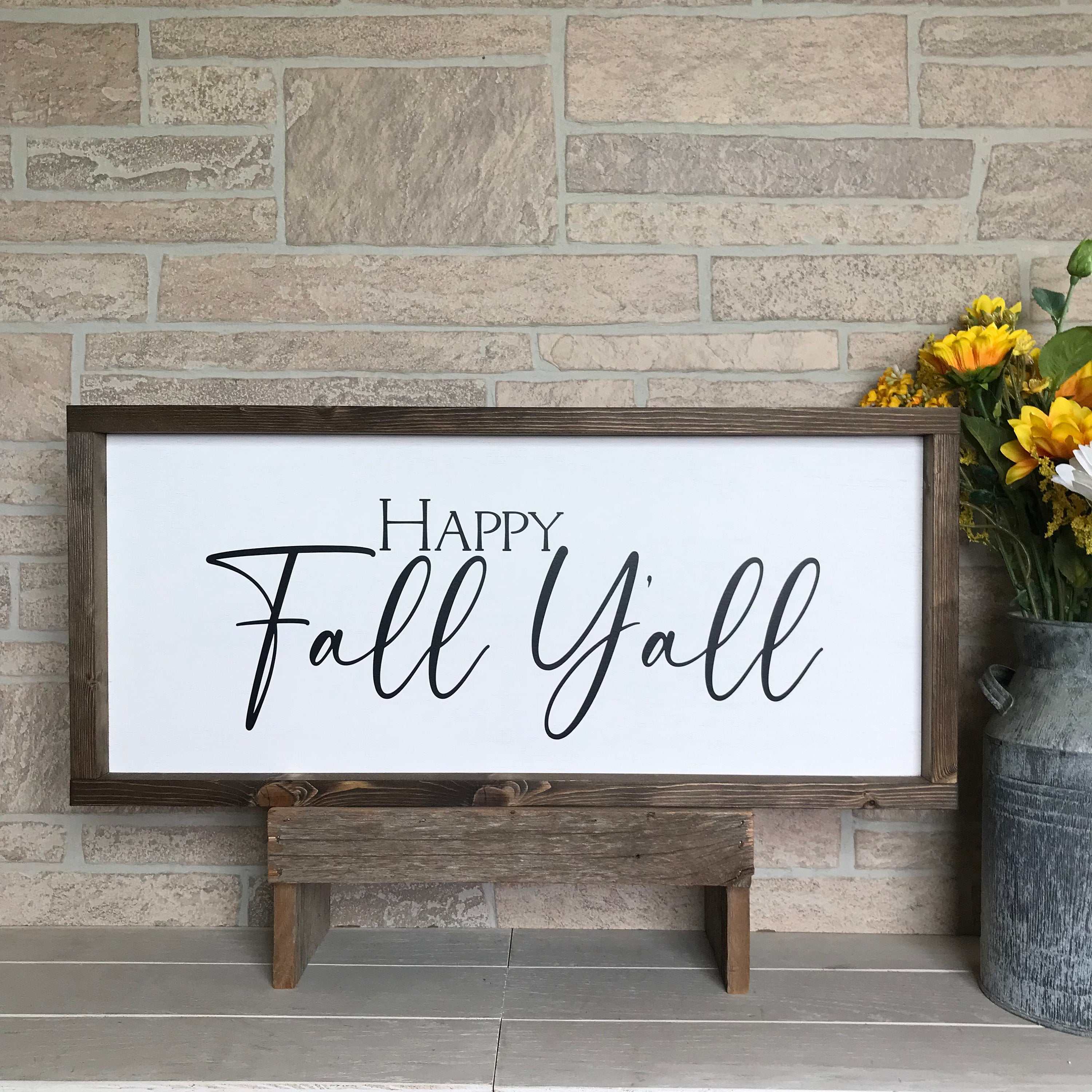 Happy Fall Y'All, farmhouse sign, wood signs, home decor, framed country wood sign, fall decor
