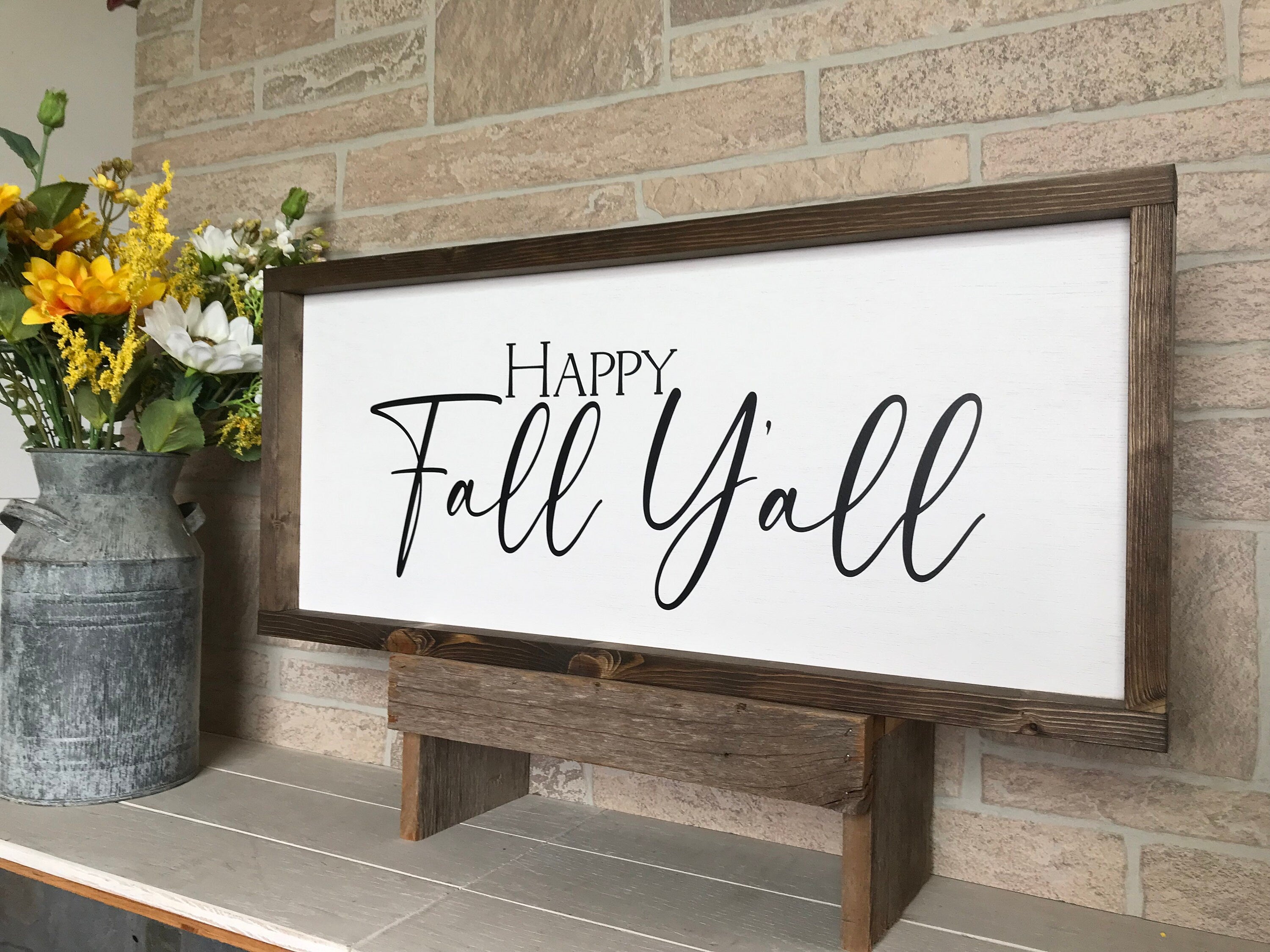Happy Fall Y'All, farmhouse sign, wood signs, home decor, framed country wood sign, fall decor