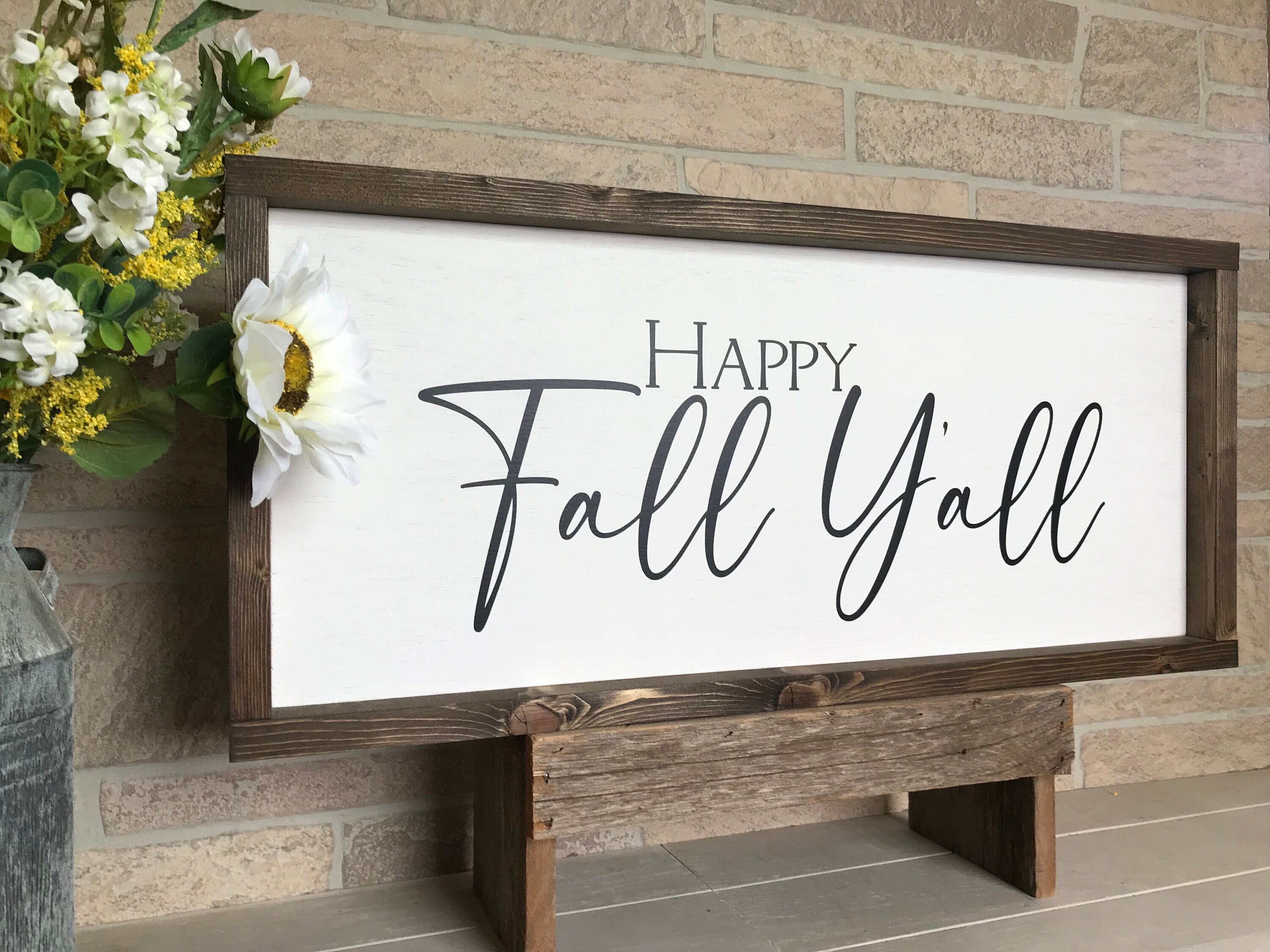 Happy Fall Y'All, farmhouse sign, wood signs, home decor, framed country wood sign, fall decor