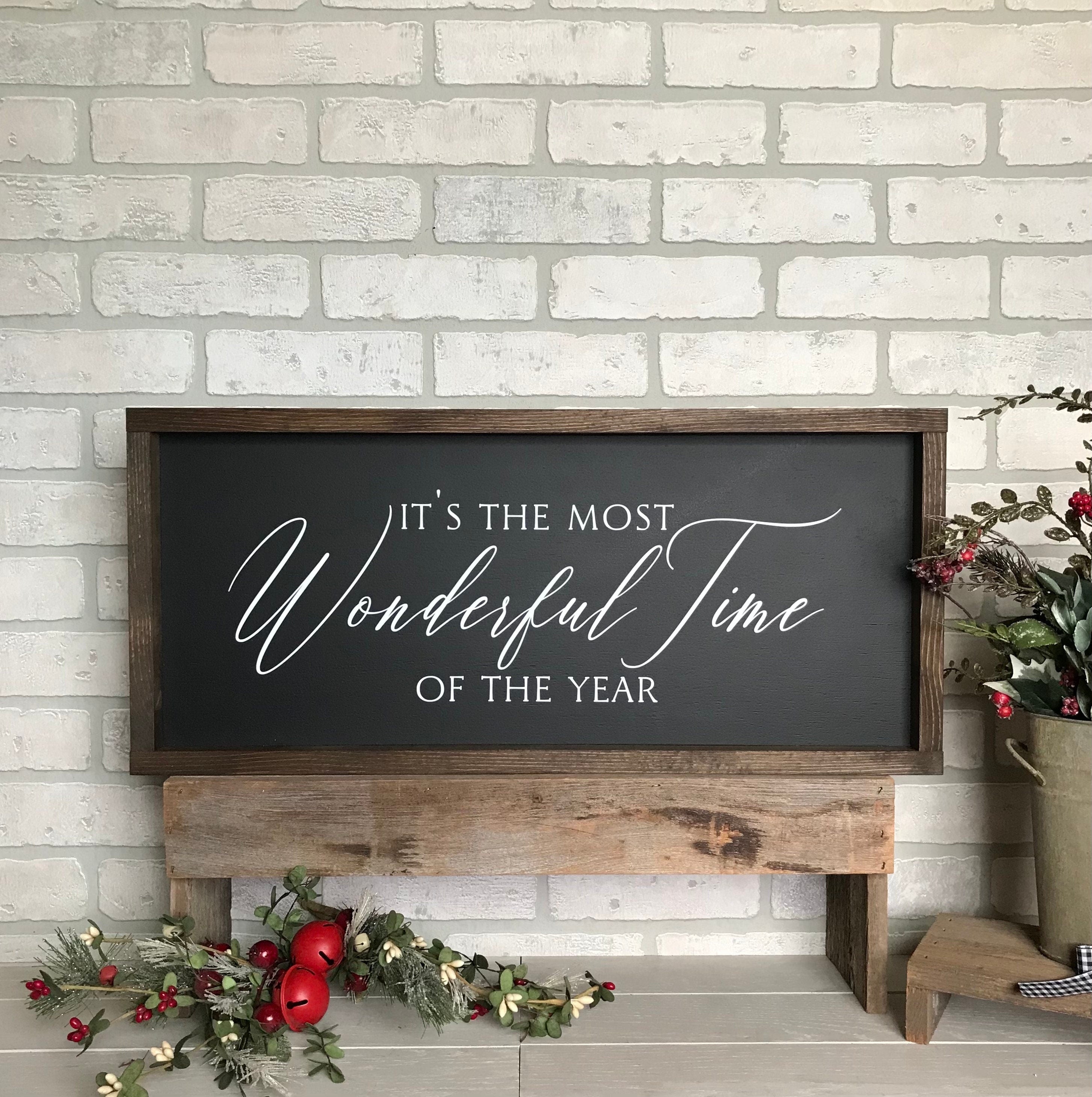 It's the most wonderful time of the year, farmhouse sign, wood signs, home decor, winter framed country wood sign, Christmas decor