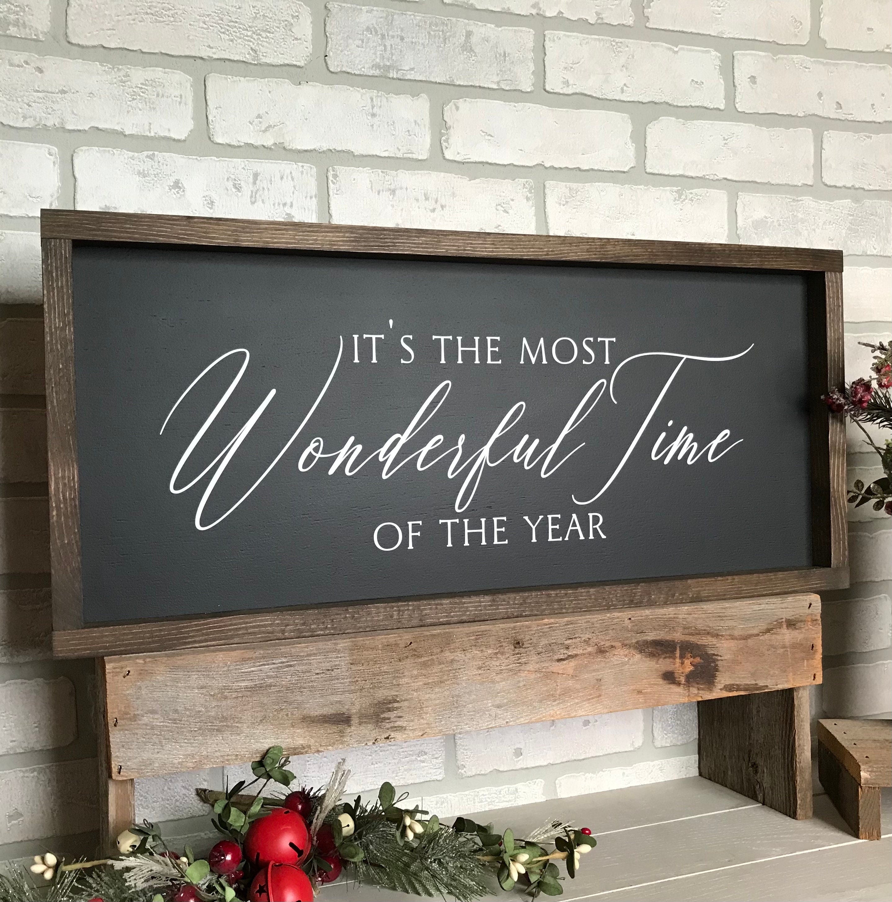 It's the most wonderful time of the year, farmhouse sign, wood signs, home decor, winter framed country wood sign, Christmas decor