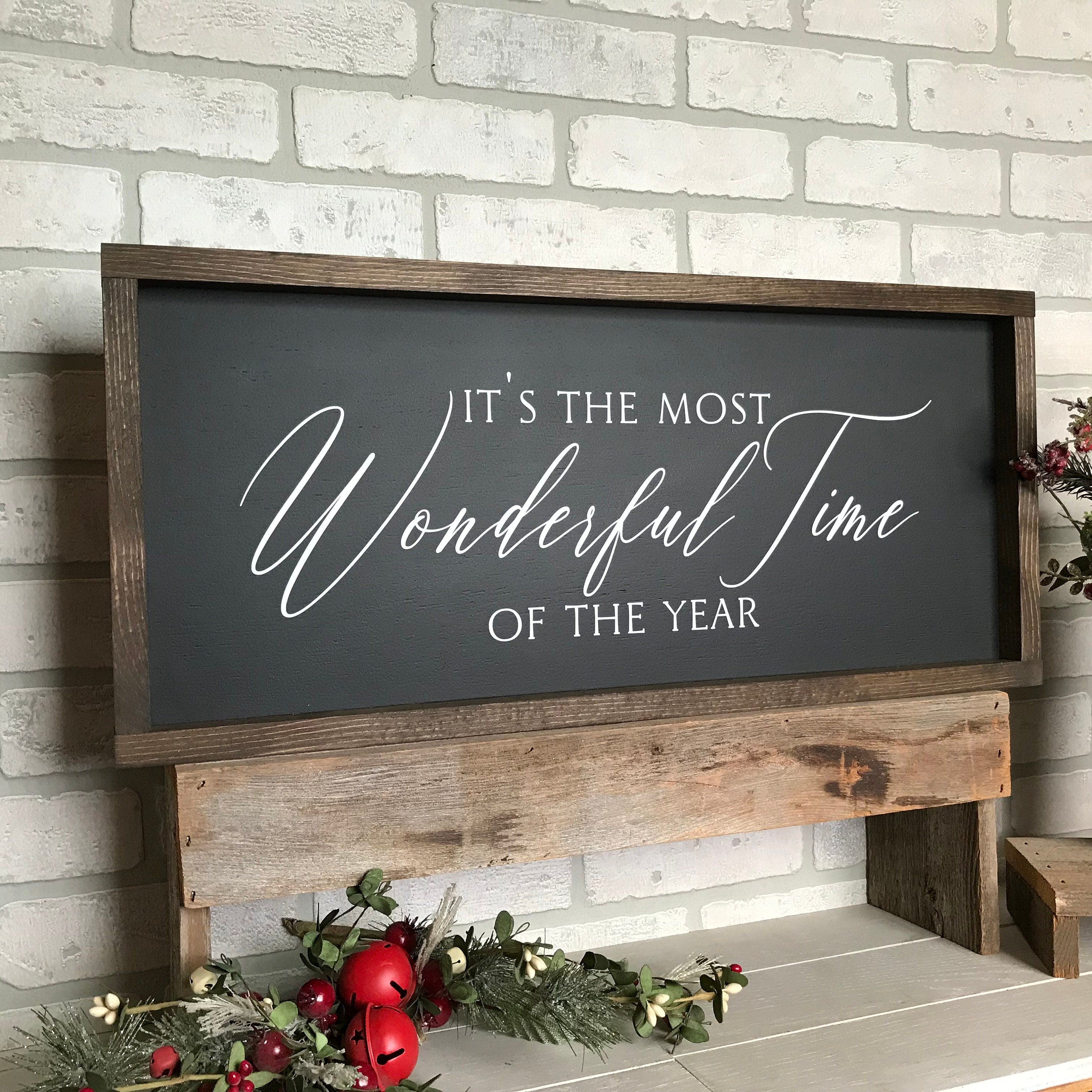 It's the most wonderful time of the year, farmhouse sign, wood signs, home decor, winter framed country wood sign, Christmas decor