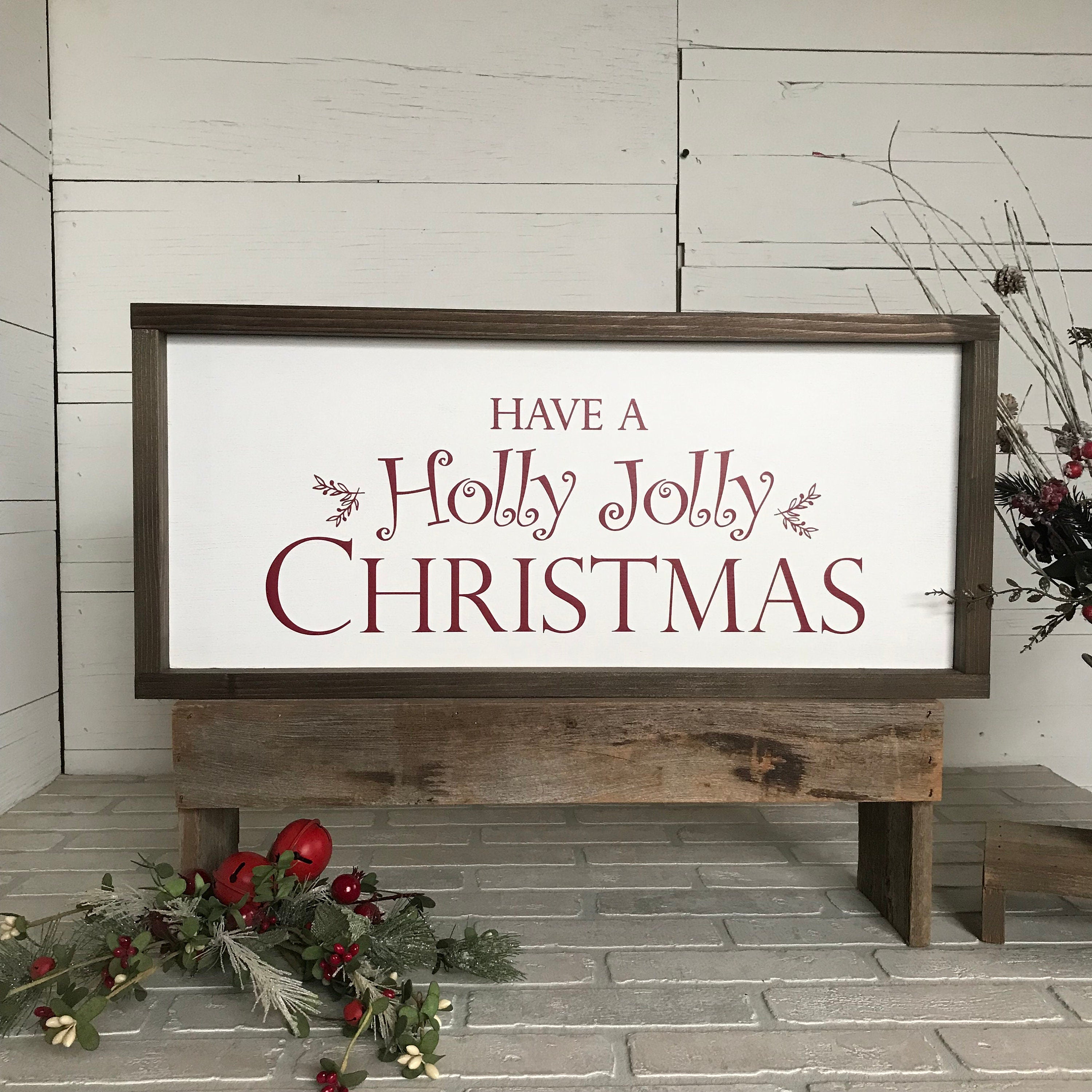 Have a Holly Jolly Christmas, farmhouse sign, wood signs, home decor, winter framed country wood sign, Christmas decor