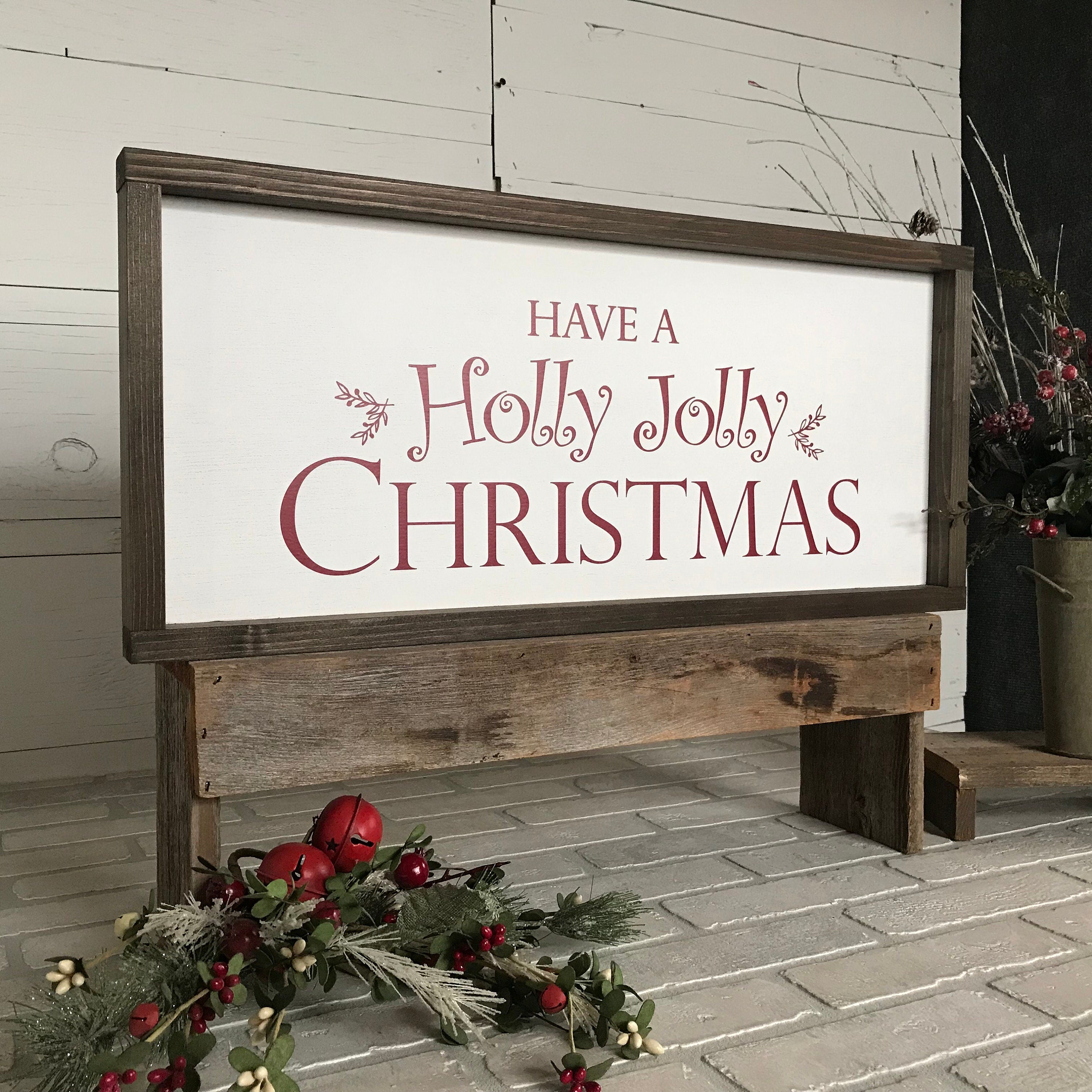 Have a Holly Jolly Christmas, farmhouse sign, wood signs, home decor, winter framed country wood sign, Christmas decor