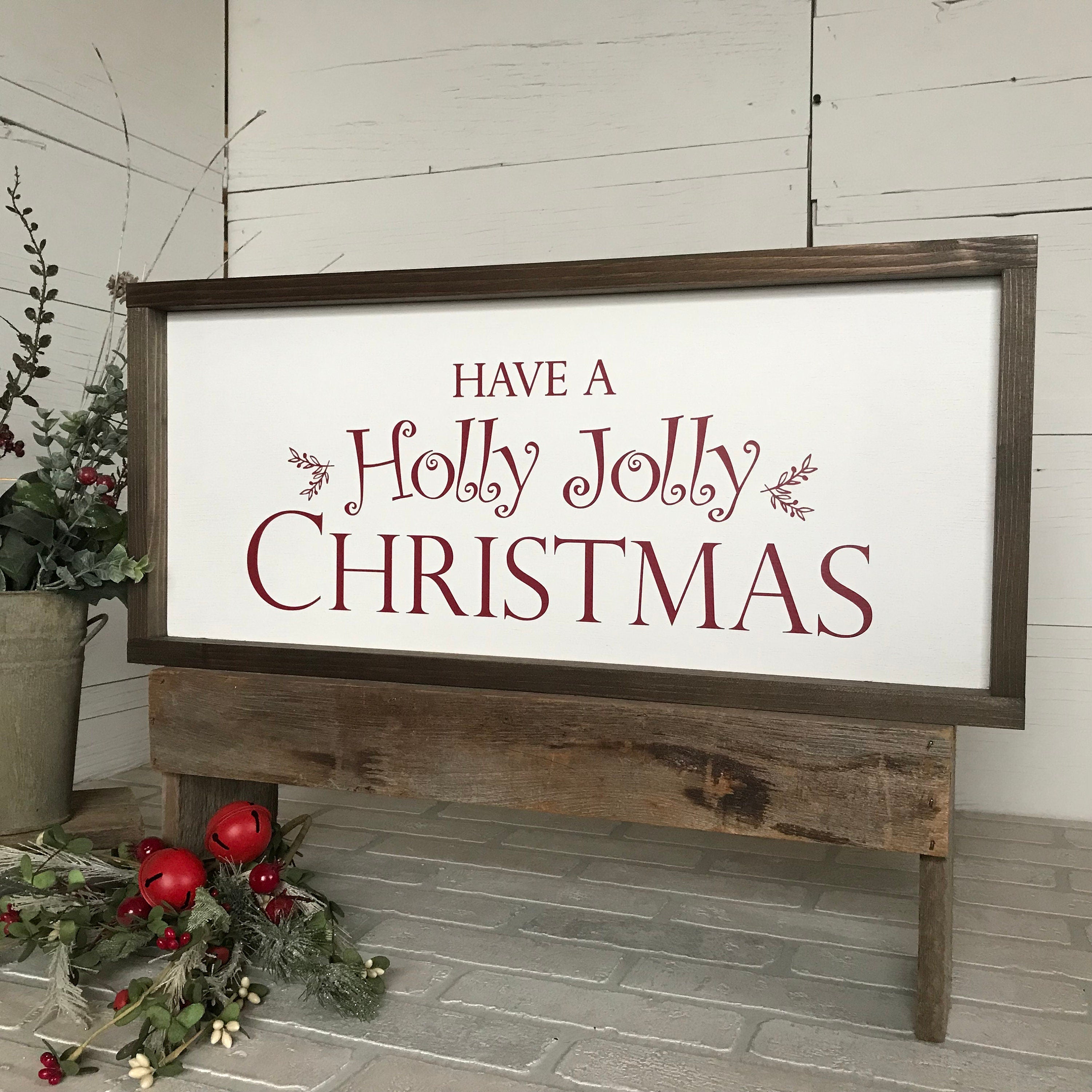 Have a Holly Jolly Christmas, farmhouse sign, wood signs, home decor, winter framed country wood sign, Christmas decor