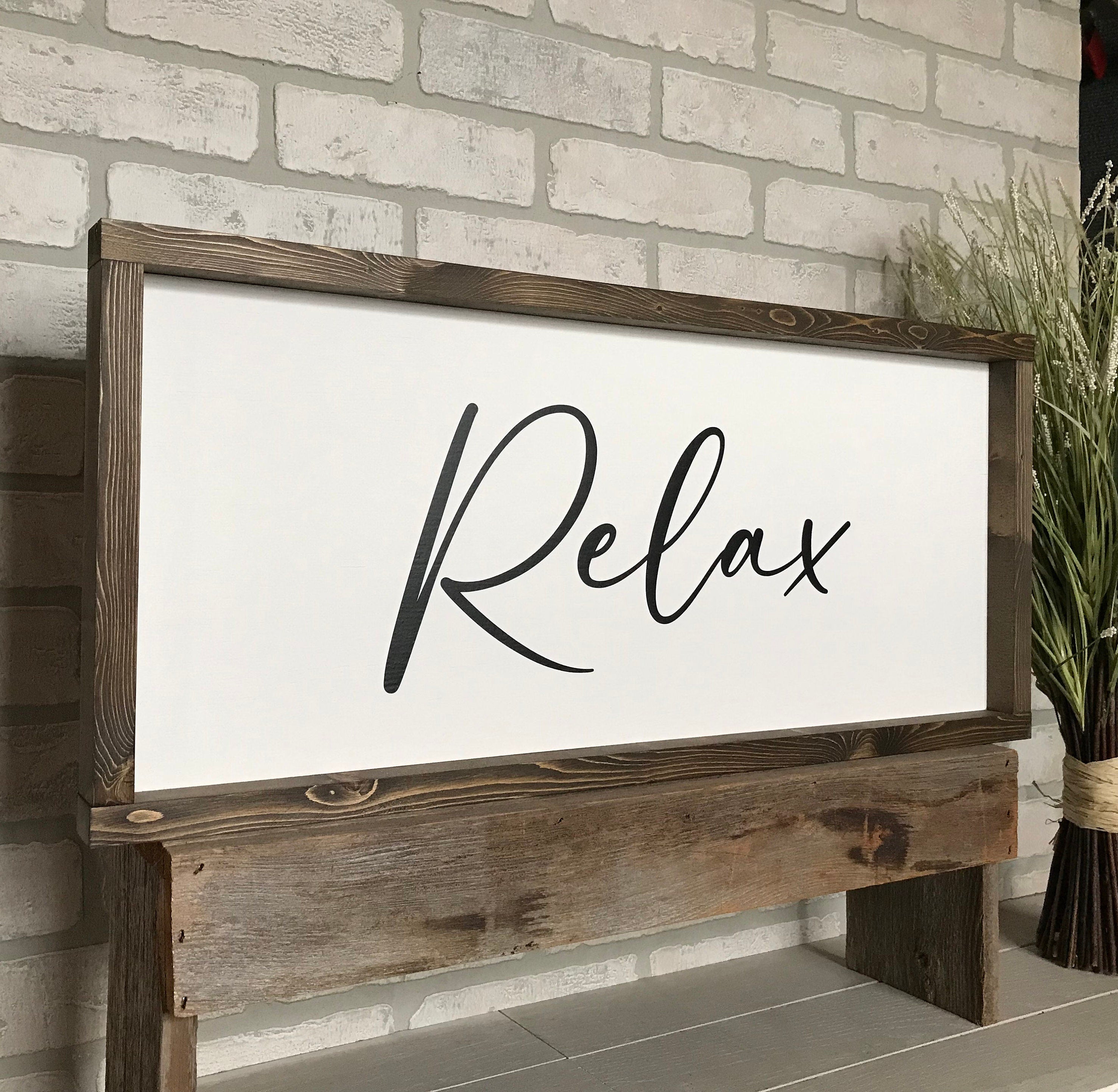 Relax, wooden wall sign, shiplap style modern farmhouse sign, motivational wall art