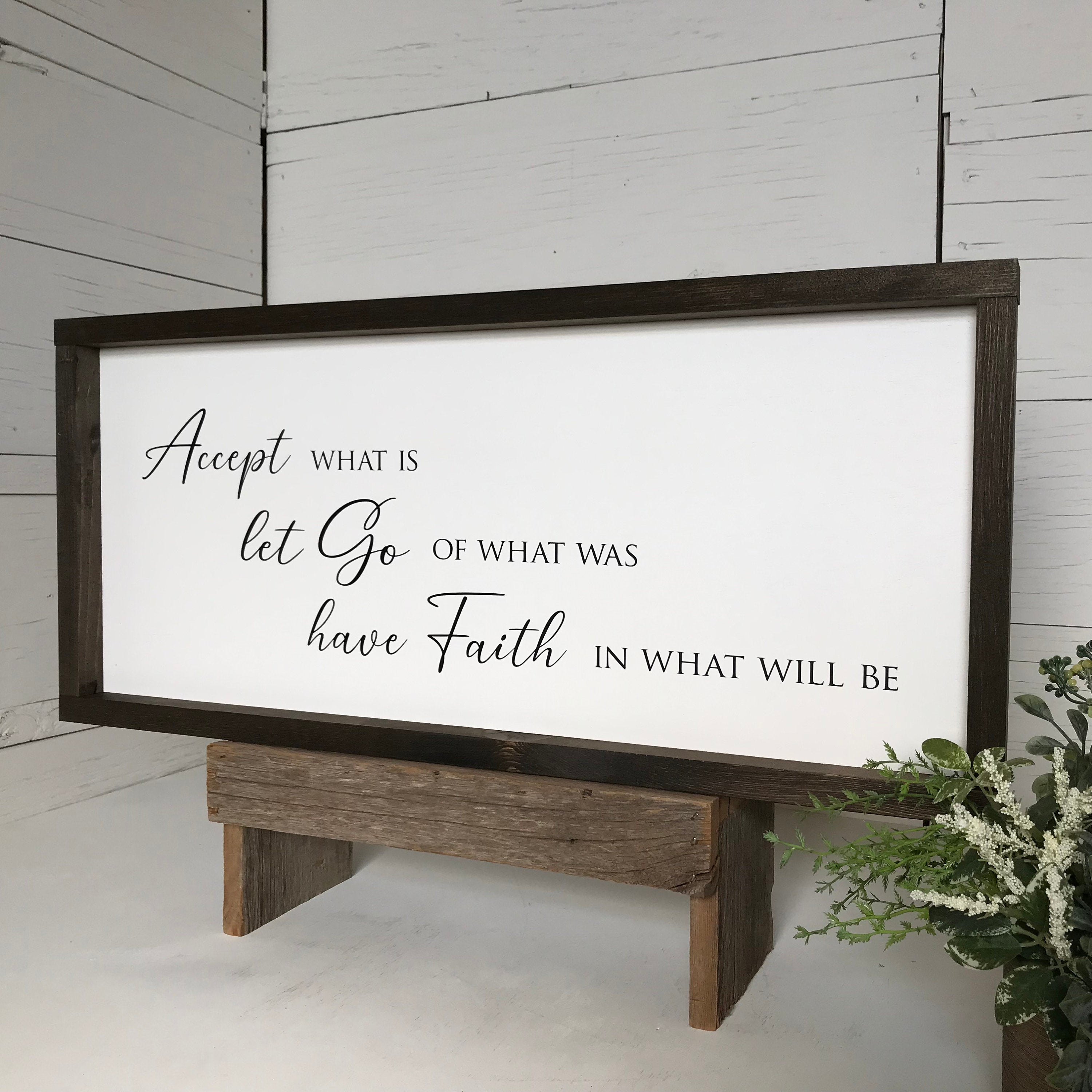 Accept let go have Faith, framed wooden sign, prayer picture, wall decor