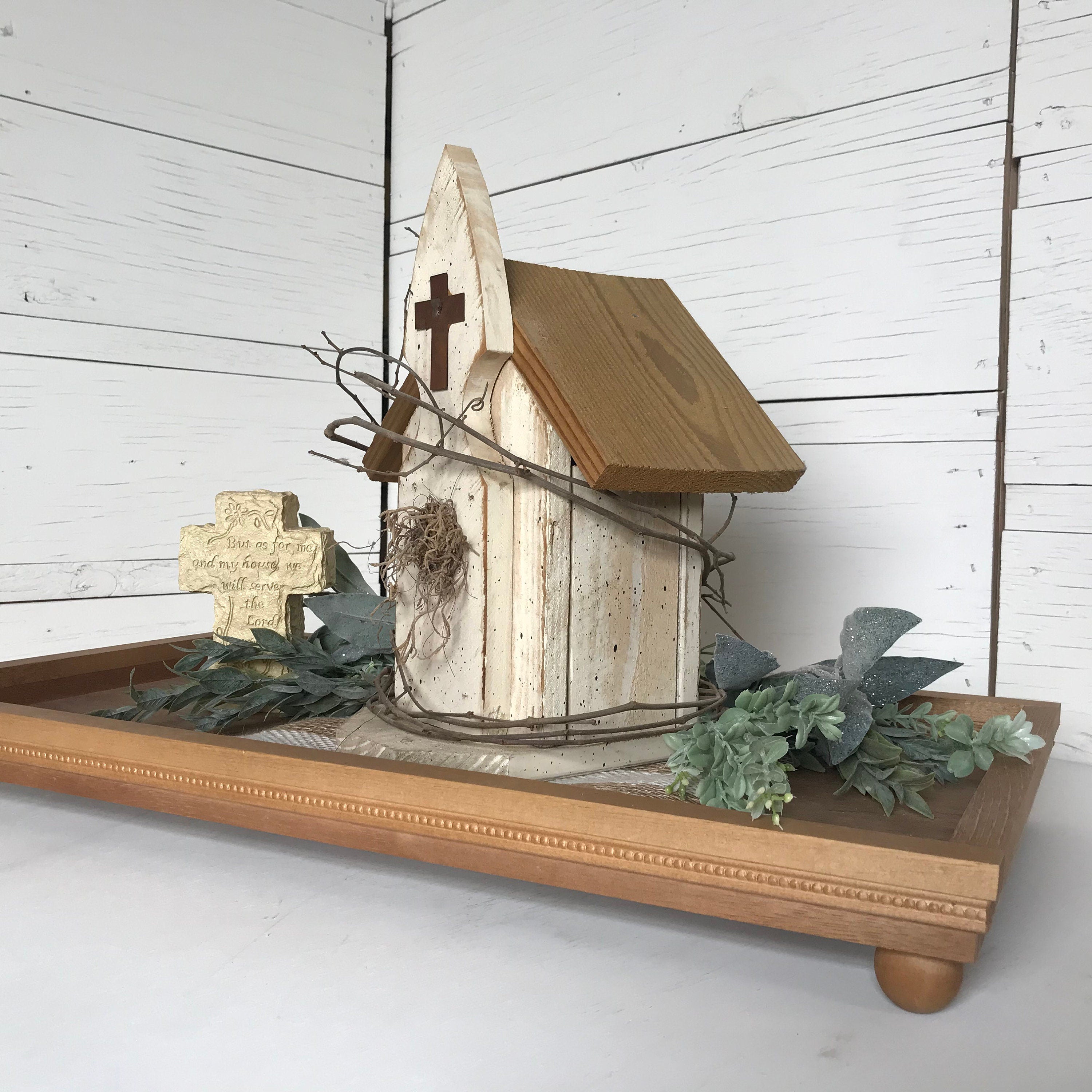 Handmade wooden wide shallow decorative centerpiece tray