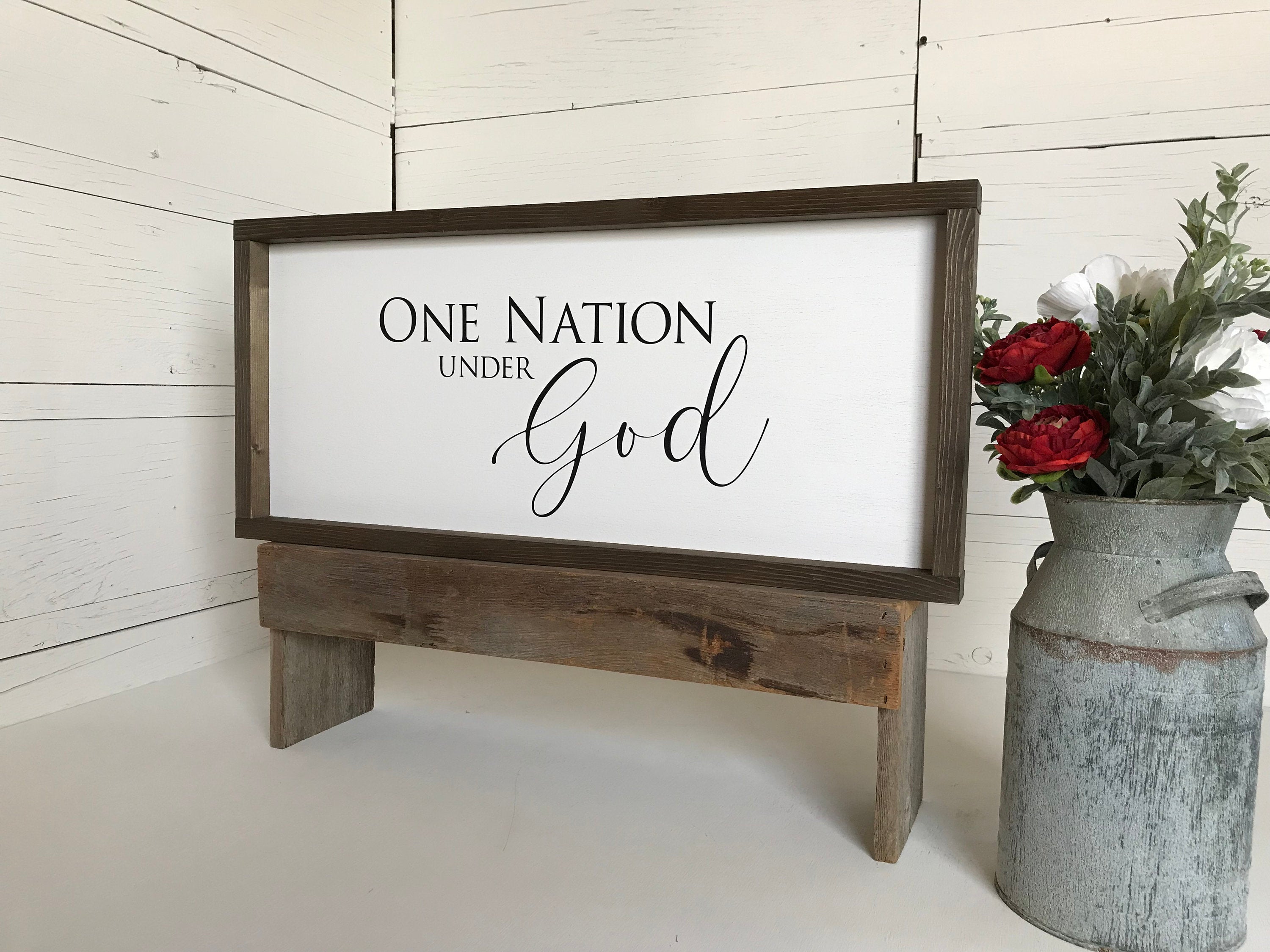 One Nation Under God wooden patriotic farmhouse sign for Americana wall decor