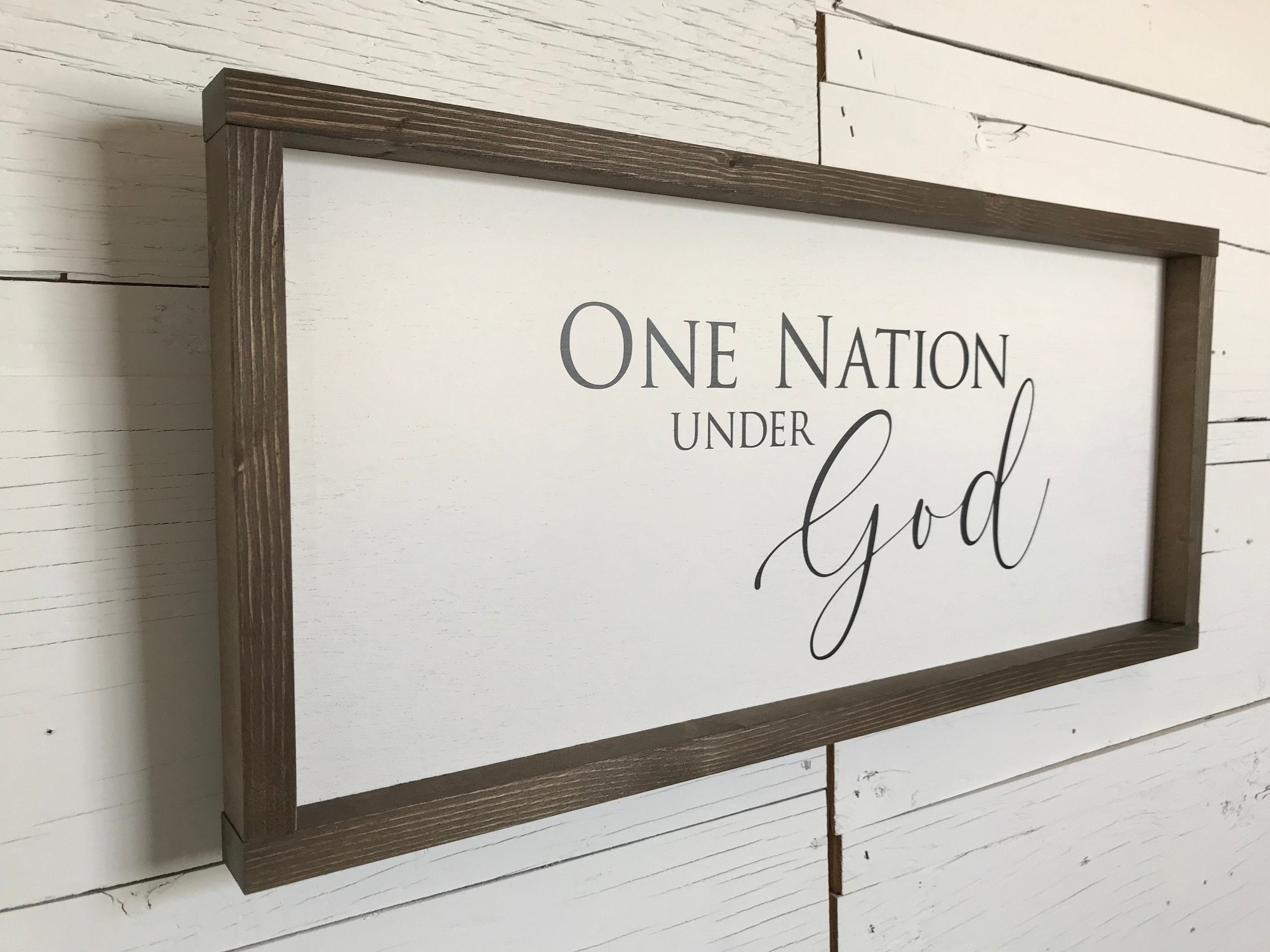 One Nation Under God wooden patriotic farmhouse sign for Americana wall decor