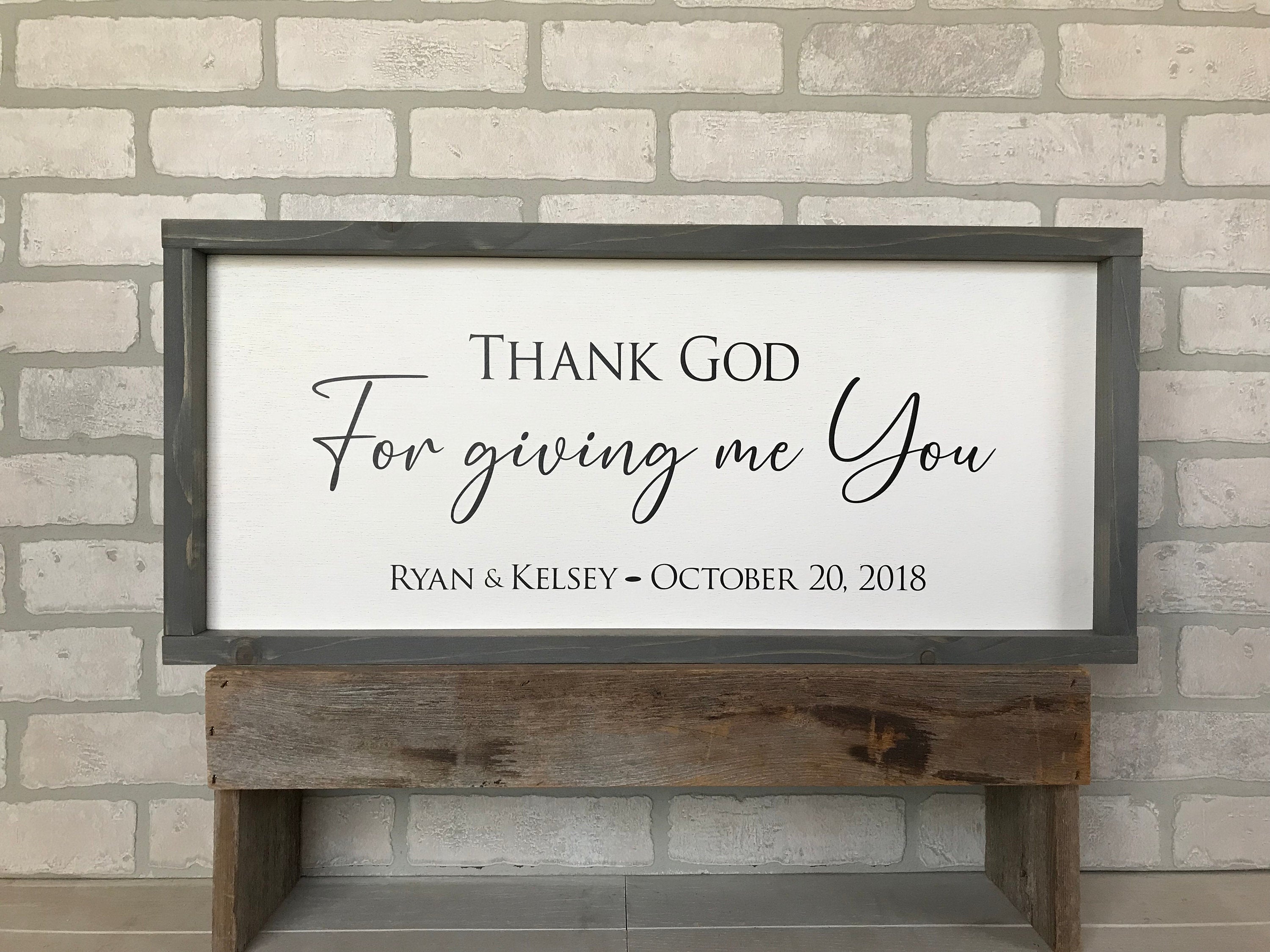 Thank God for giving me You, farmhouse sign, framed wooden sign, home decor, wall art, bedroom decor