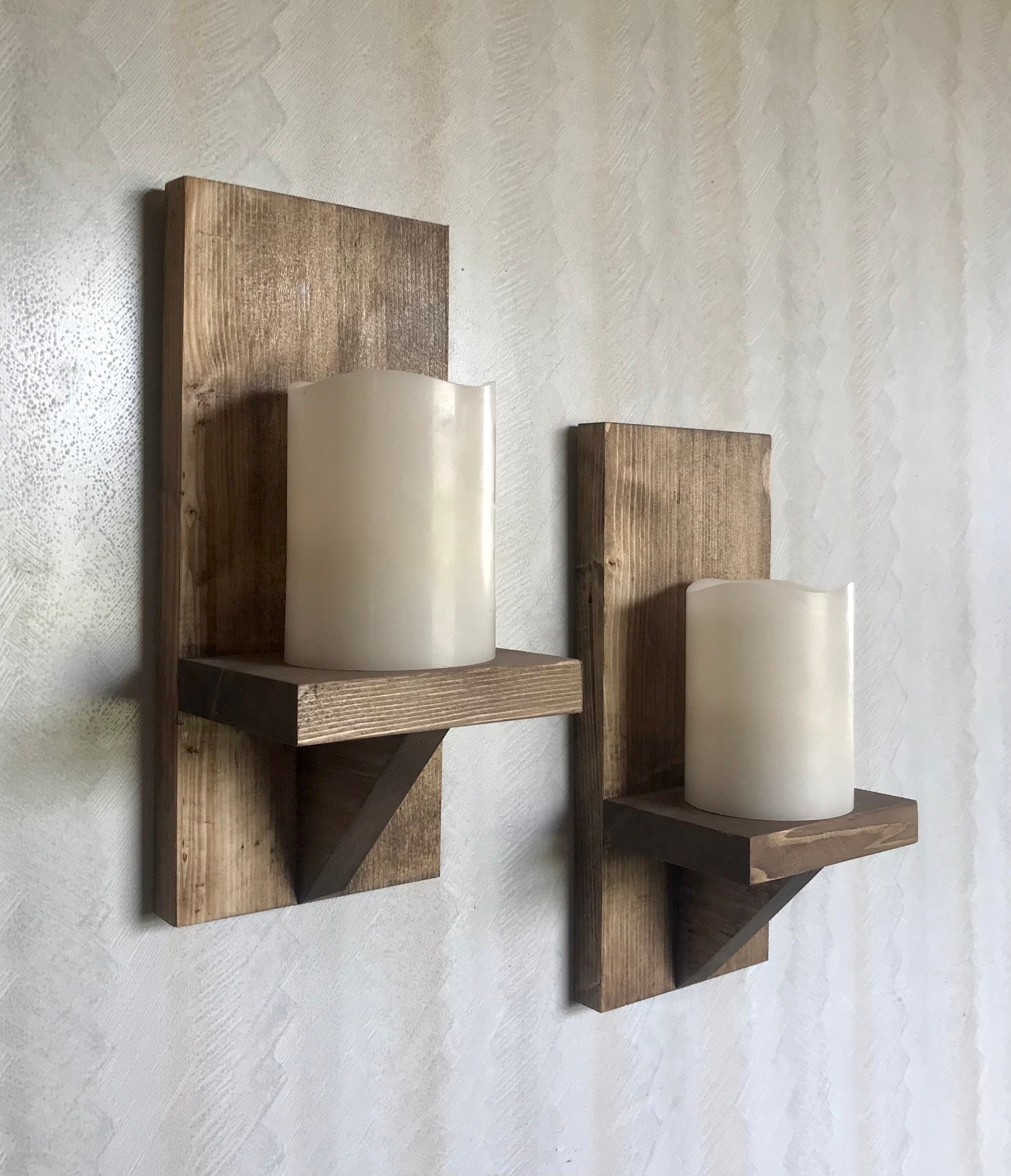 Farmhouse wooden sconces, set of 2, modern wood succulent shelves, wooden wall decor, candle sconce, 2 sizes