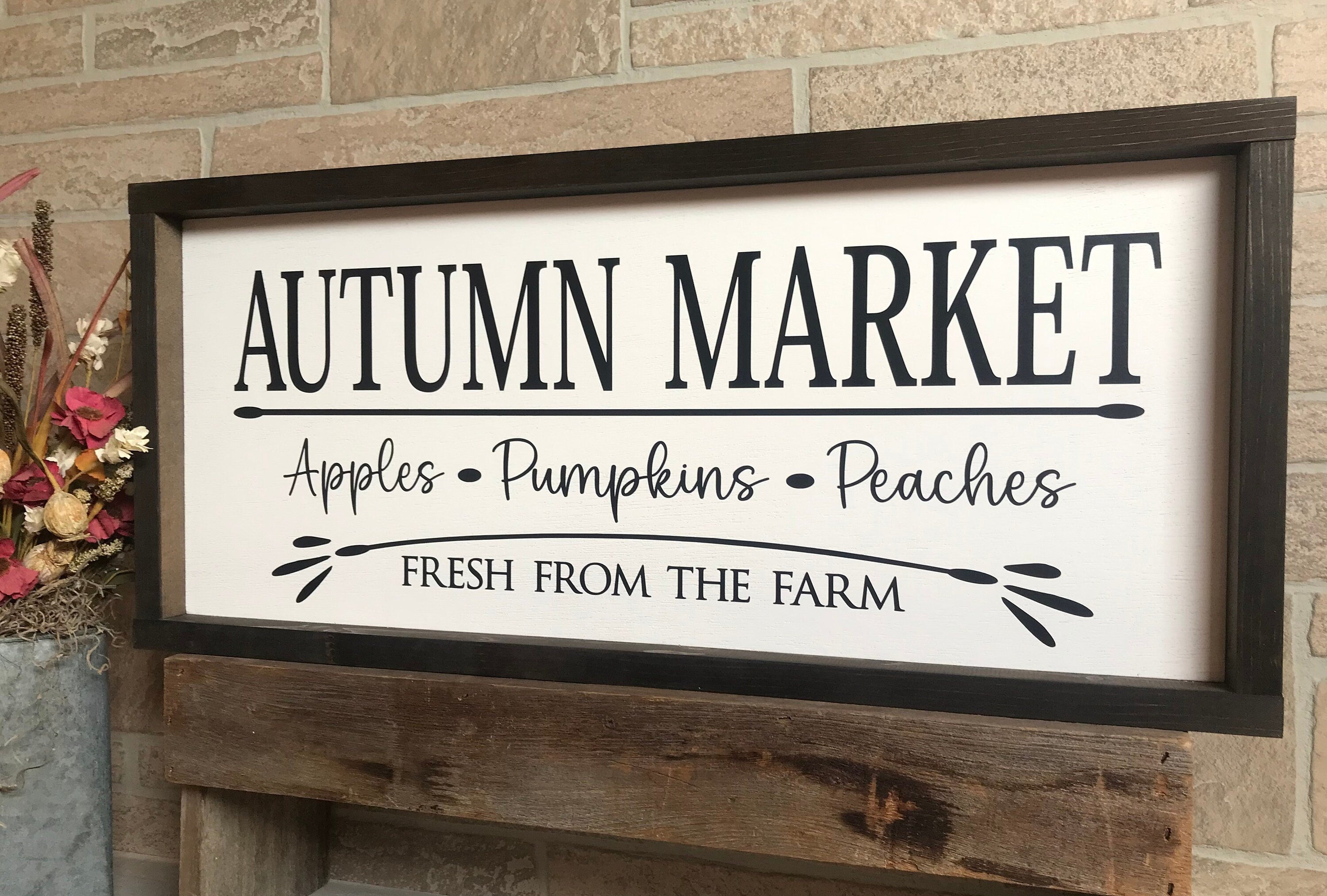 Autumn Market, fall framed wooden sign, large wall art, modern farmhouse decor