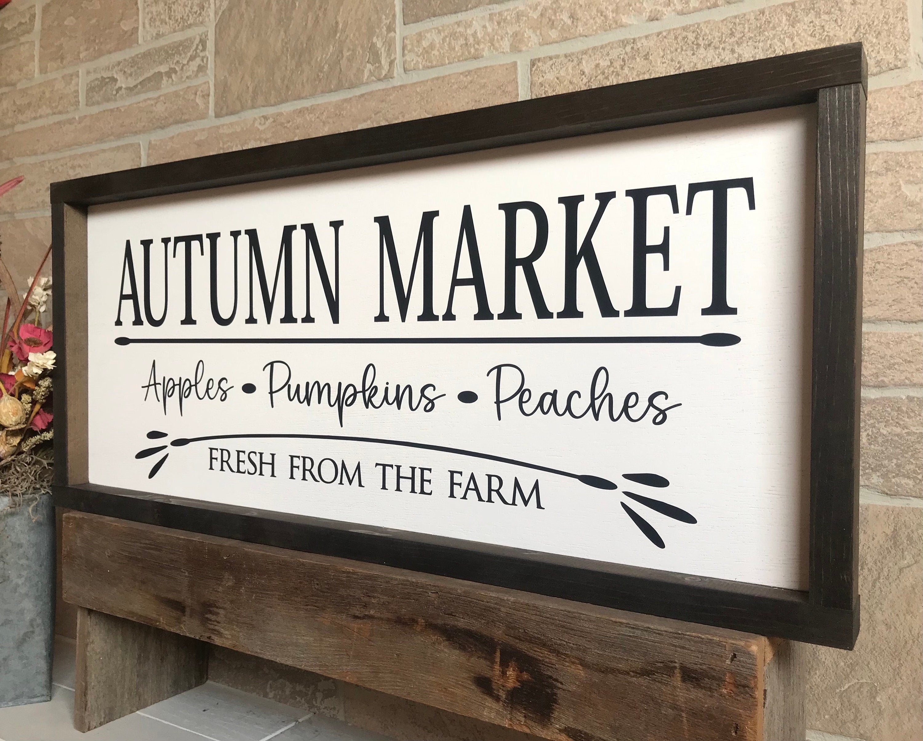 Autumn Market, fall framed wooden sign, large wall art, modern farmhouse decor