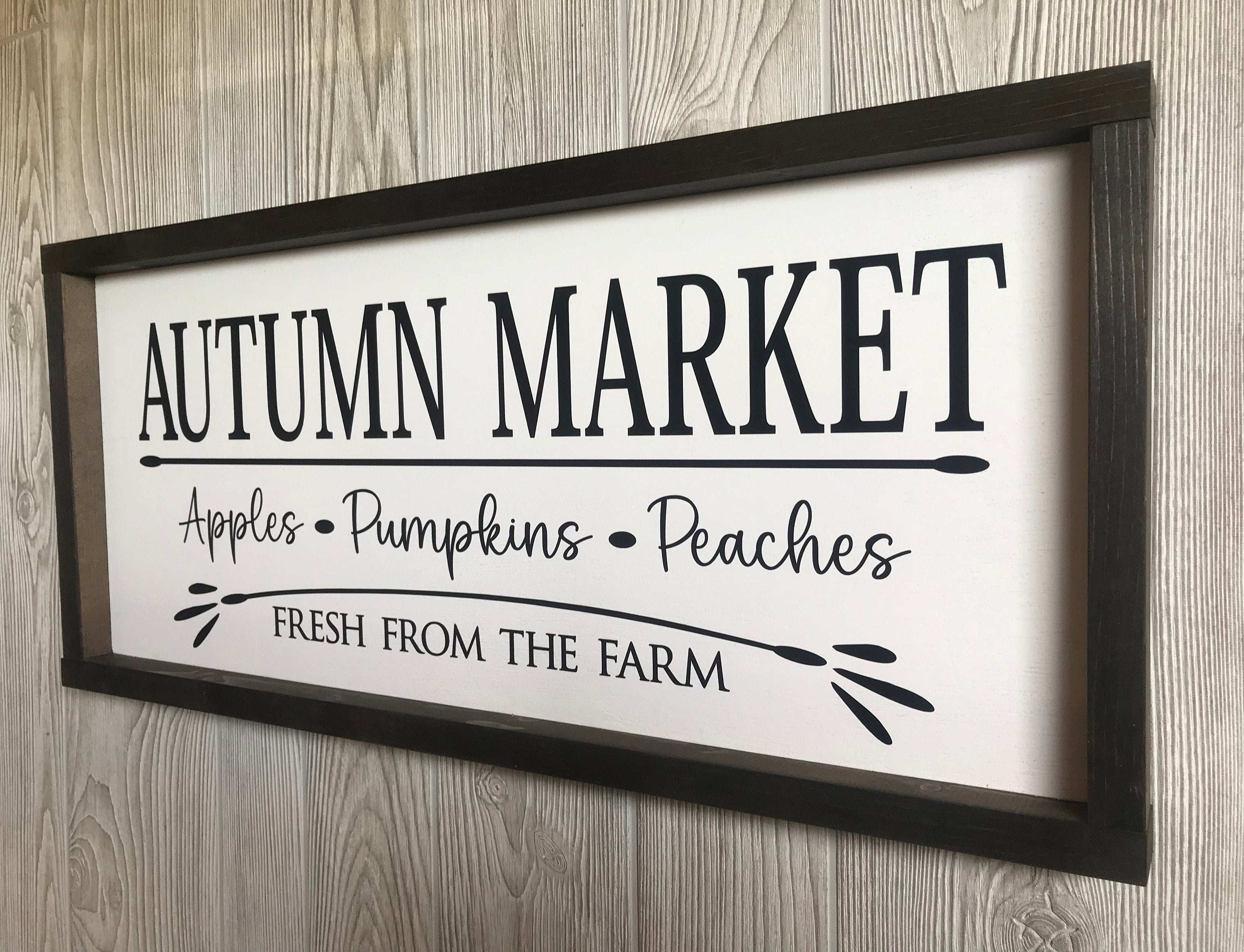 Autumn Market, fall framed wooden sign, large wall art, modern farmhouse decor