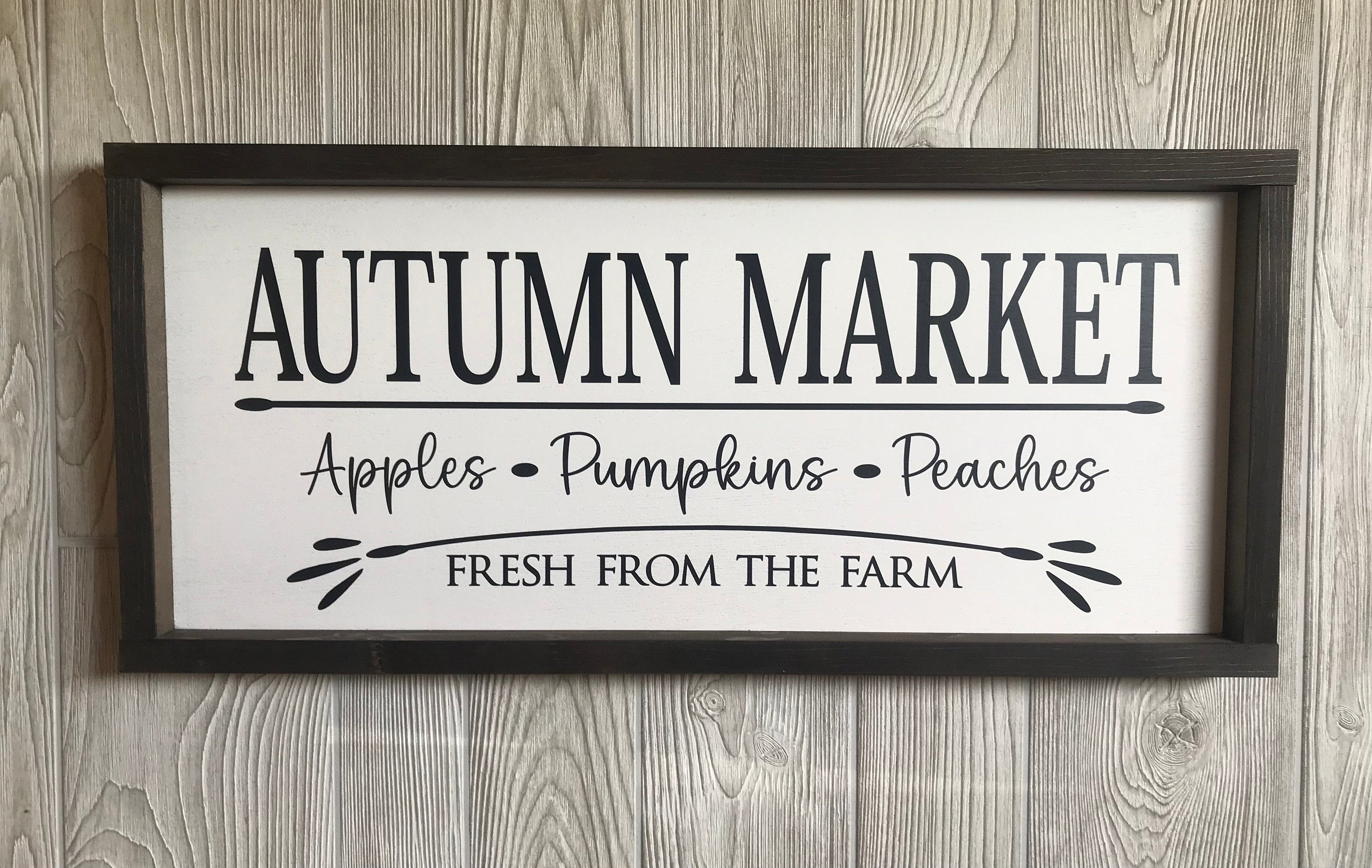 Autumn Market, fall framed wooden sign, large wall art, modern farmhouse decor